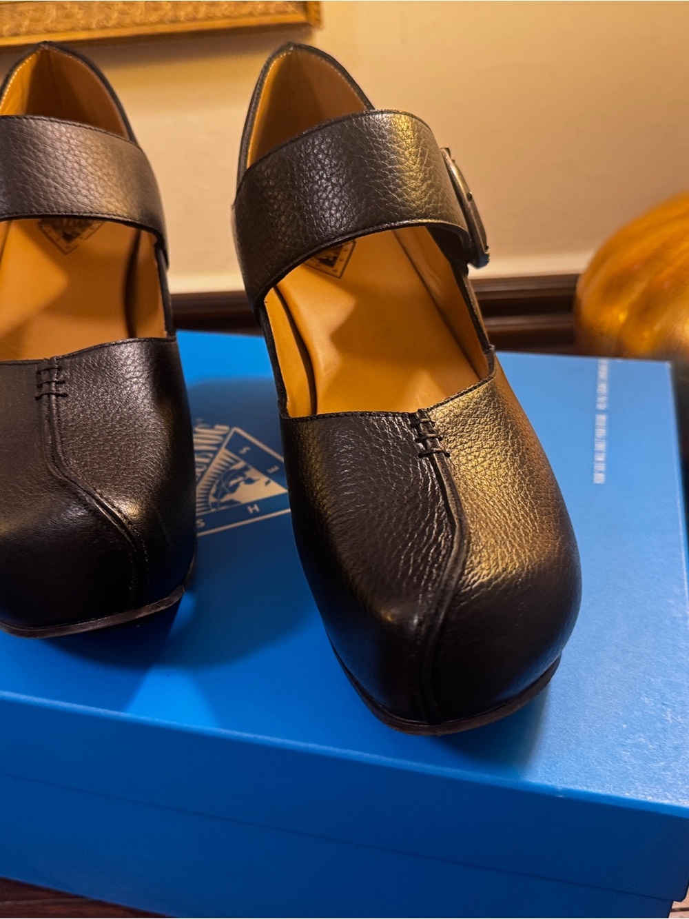 John Fluevog Black Leather Mary Jane Platform Pumps